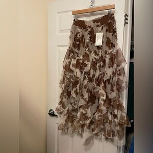 Cato Asymmetrical Brown and Cream Ruffled Skirt